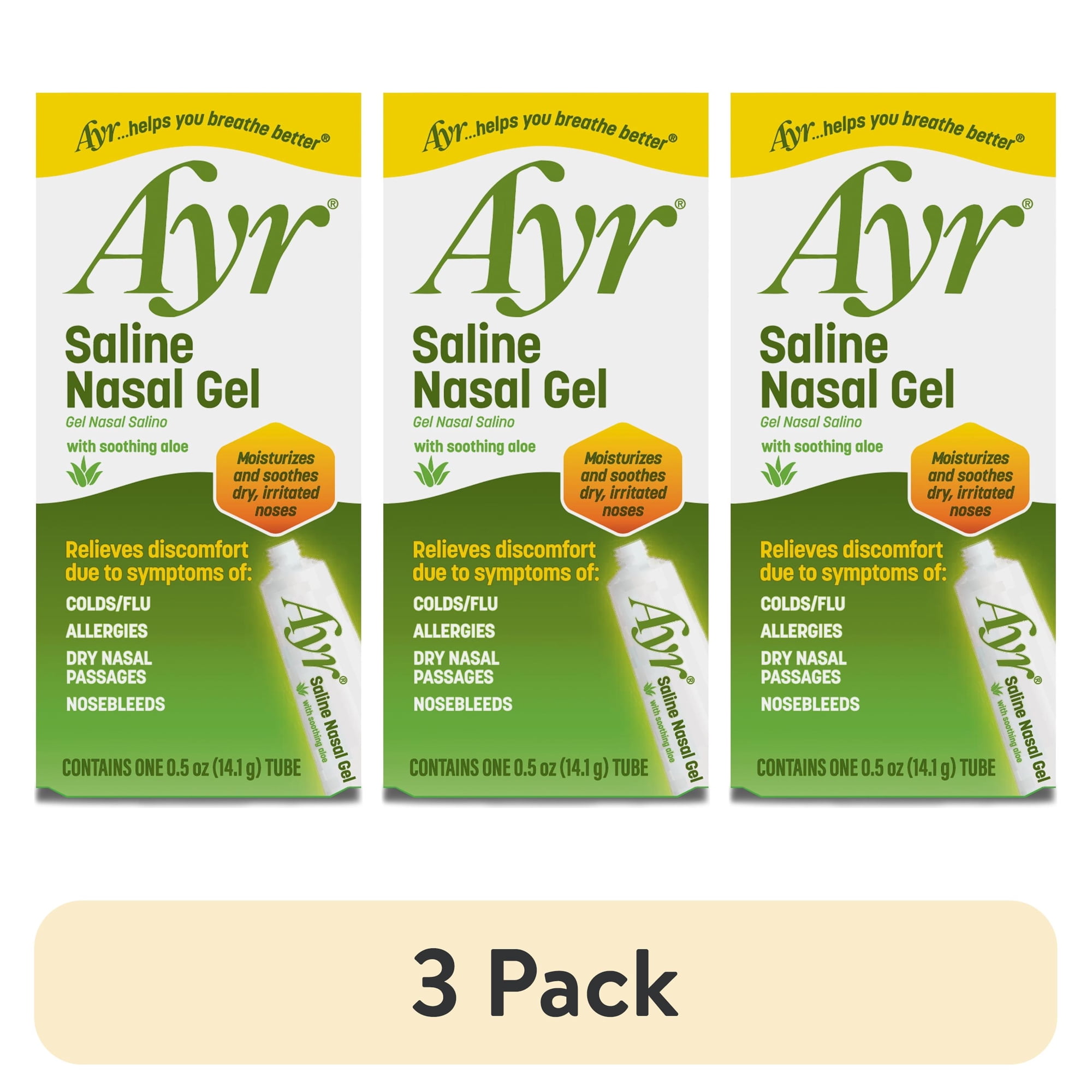(3 pack) Ayr Saline Nasal Gel with Soothing Aloe, For Dry Noses, 0.5 oz