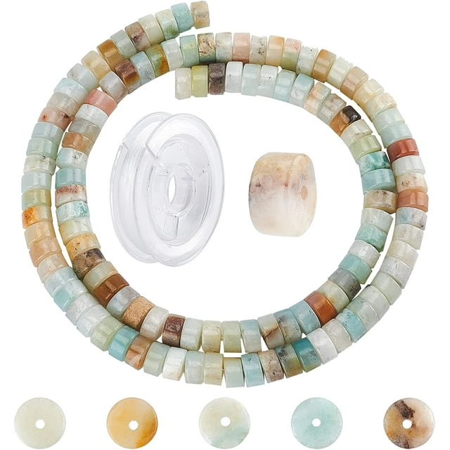 1 Box DIY Stretch Bracelets Making Kit Including 1 Strand Amazonite Jasper Heishi Disc Rondelle Spacer Beads & 1 Roll Stretchy Beading Elastic Thread for Jewellery Making Crafts