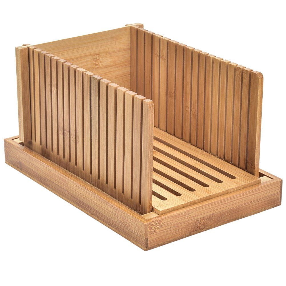 Hzzsbu Bamboo Bread Slicer Compact Foldable with Cutting Board for Homemade Bread