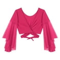 thumbnail image 5 of ZALDITA Women's 3/4 Tulle Flared Sleeve Wrap Tie Top Blouse Belly Dance Bolero Shrugs Cardigan Hot Pink One Size, 5 of 7
