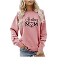 thumbnail image 2 of Wang6 Womens Graphic Sweatshirts Causal Long Sleeve"Hockey Mum"Letter Printed No Hood Pullovers Loose Fit Drop Shoulder Crew Neck Tops Tshirts Pink M, 2 of 4