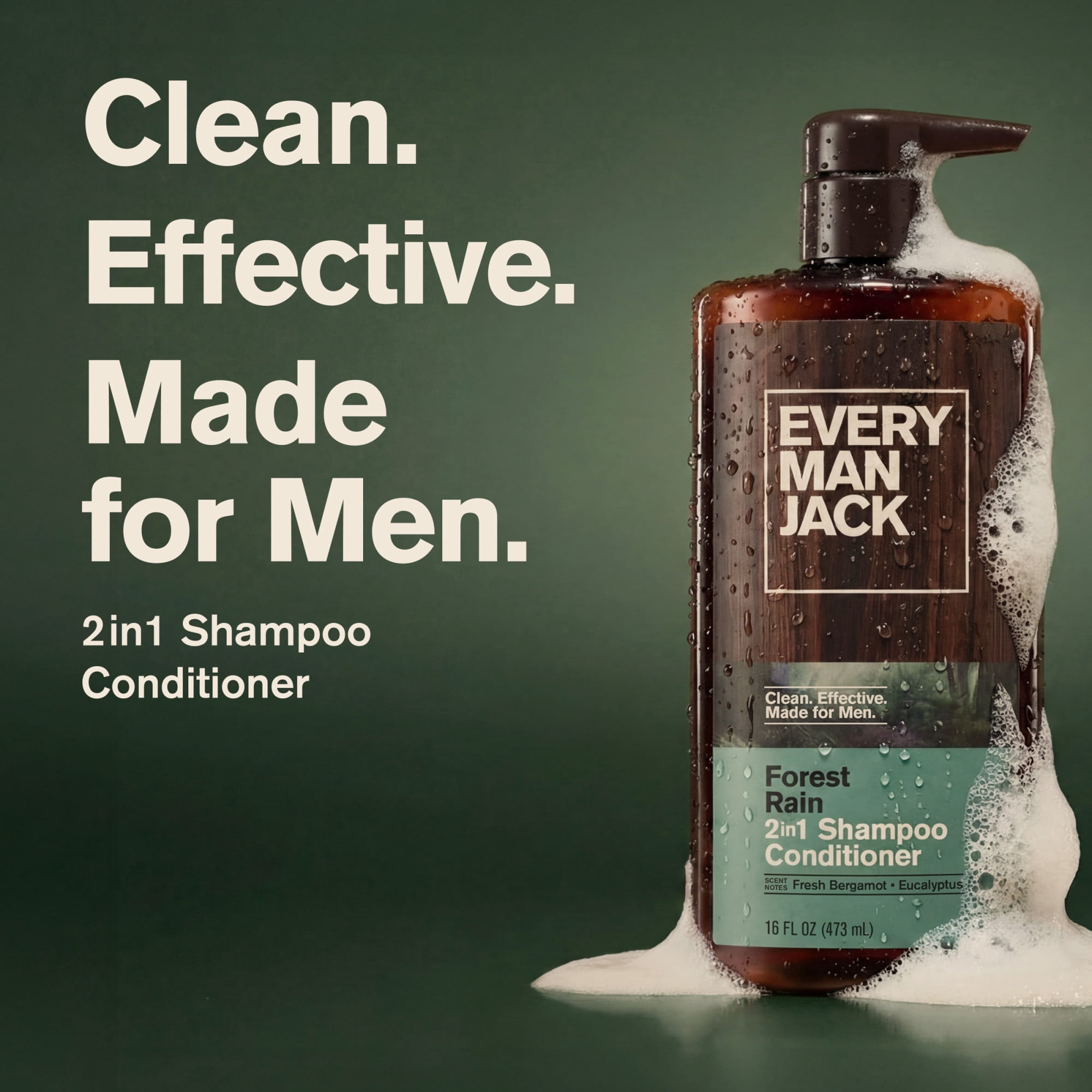 Every Man Jack Forest Rain Daily 2-in-1 Shampoo and Conditioner for Men, Naturally Derived, 16 oz