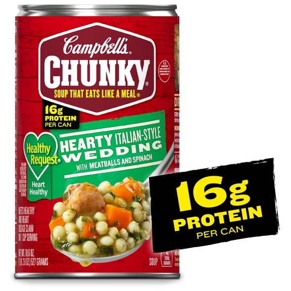 Campbell’s Chunky Healthy Request Soup, Ready to Serve Hearty Italian Wedding Soup with Meatballs and Spinach, 18.6 oz Can