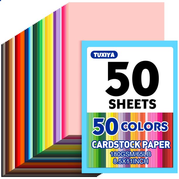 Papel de construcción TUXIYA, 50 hojas, 180 g/sm/65 libras, 21,6 x 27,9 cm