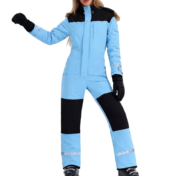 AWZXDE Women's Ski Snowsuit Comfortable Windproof Insulated Jacket and Pants Set Winter Warm Snowboarding Coat with Collar Neck Light Blue,XL