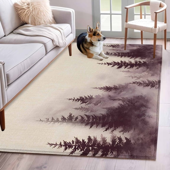Vintage Forest Area Rug 3x5 Washable Rug Non Slip Farmhouse Pine Trees Natural Landscape Large Area Rug Indoor Floor Carpet for Entryway Bedroom Kitchen Living Room Home Office Dining Room Nursery