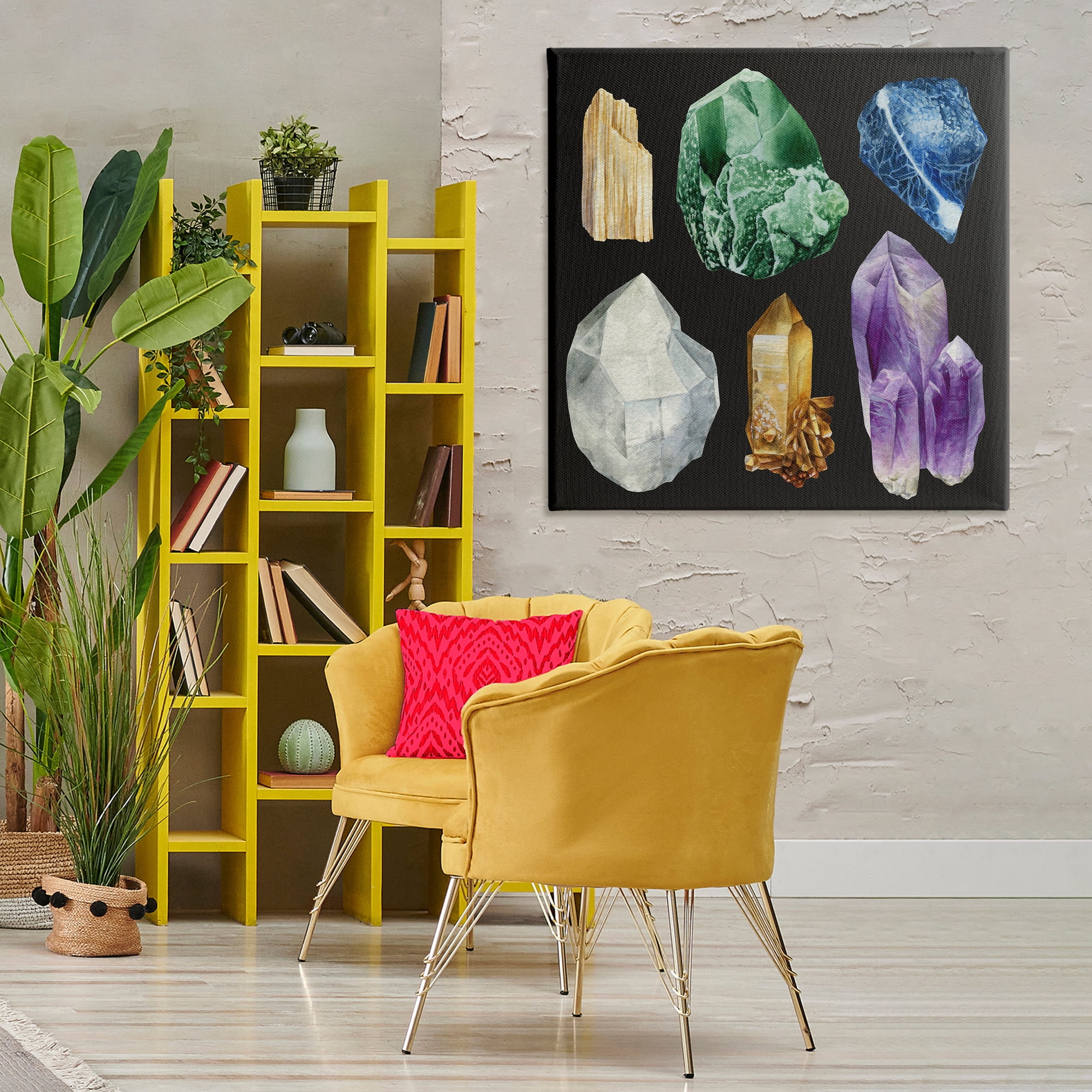 Stupell Industries Natural Varied Gemstones STEM Painting Wrapped Canvas Art Print Wall Art, 36 x 36