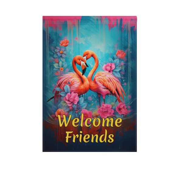 Flowers Flamingo Garden Flag House Banner 12" x 18" Double Sided Outdoor Yard Decoration