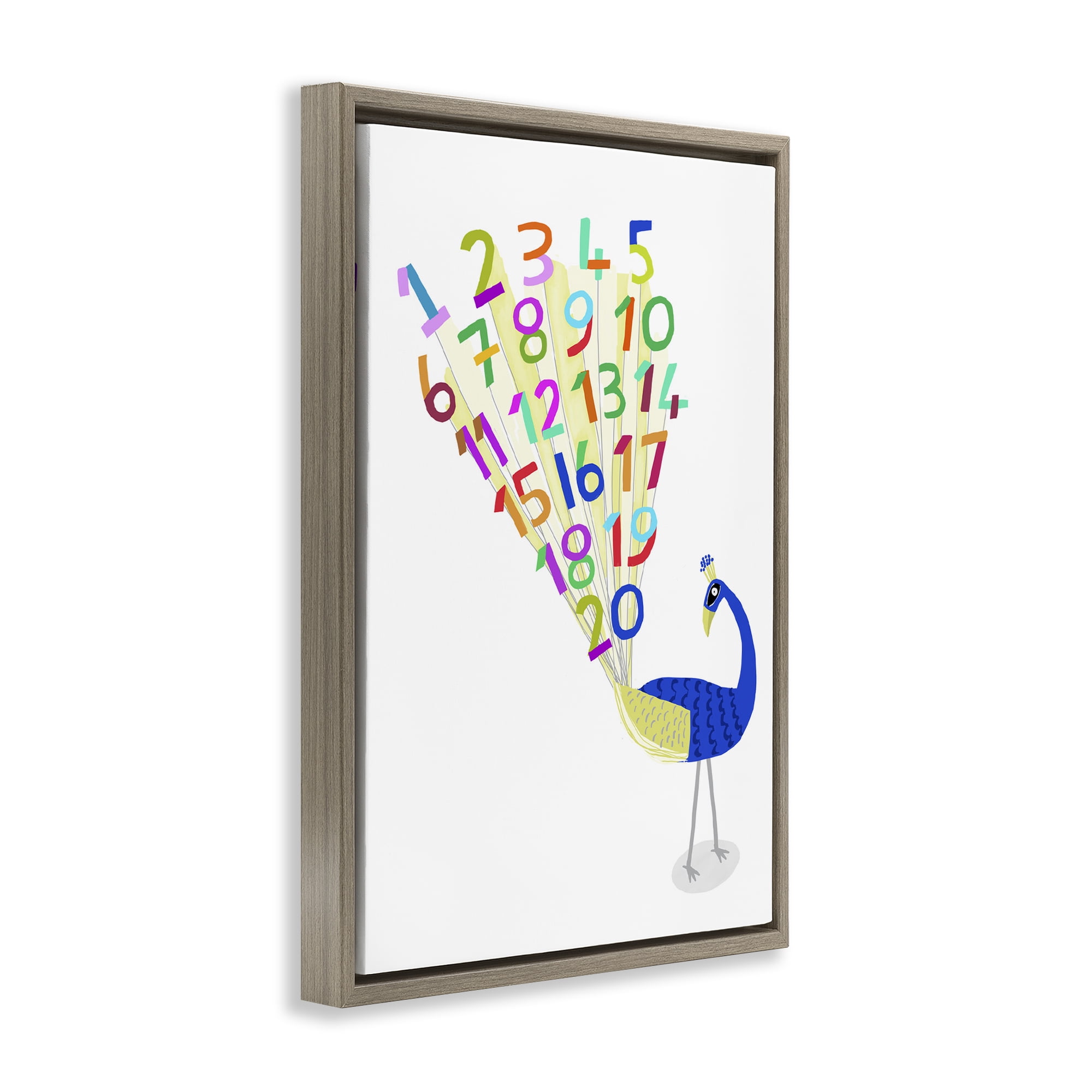 Stupell Industries Peacock with Numbers Animals & Insects Painting Brown Floater Framed Art Print Wall Art, 21 x 31