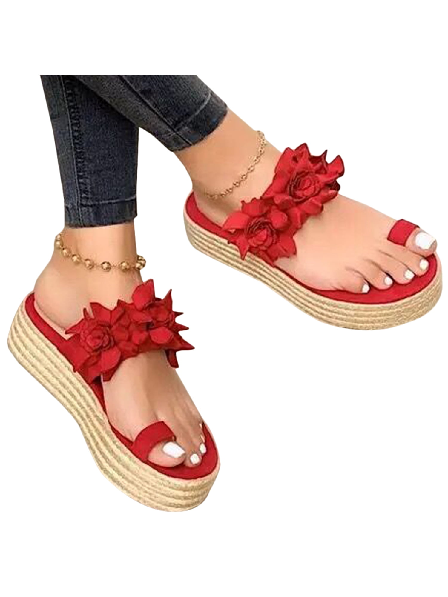UK Hot Women Platform Sandals Wedge Slippers Flip Flops Toe Ring Summer Shoes 