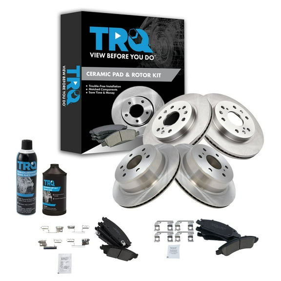 TRQ Front & Rear Ceramic Brake Pad & Rotor Kit w/Fluids for Chevy GMC Truck SUV BKA17922