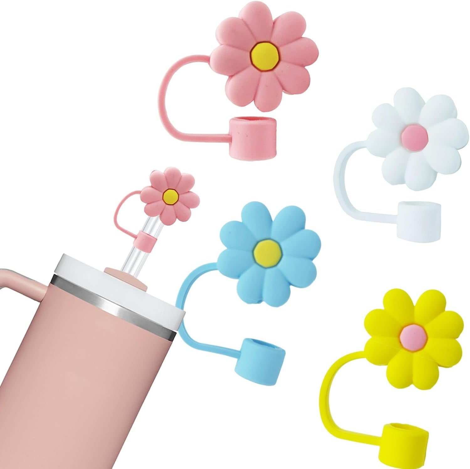 Silicone Bow Straw Cover Topper For Stanley Cups - Dust-Proof Reusable Lid For 10mm Straws, Pink