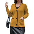 thumbnail image 2 of Women'S Color Block Long Sleeves Sweater Fall Button Down Casual Coatigan Soft Knit Coat with Pocket Yellow S, 2 of 8