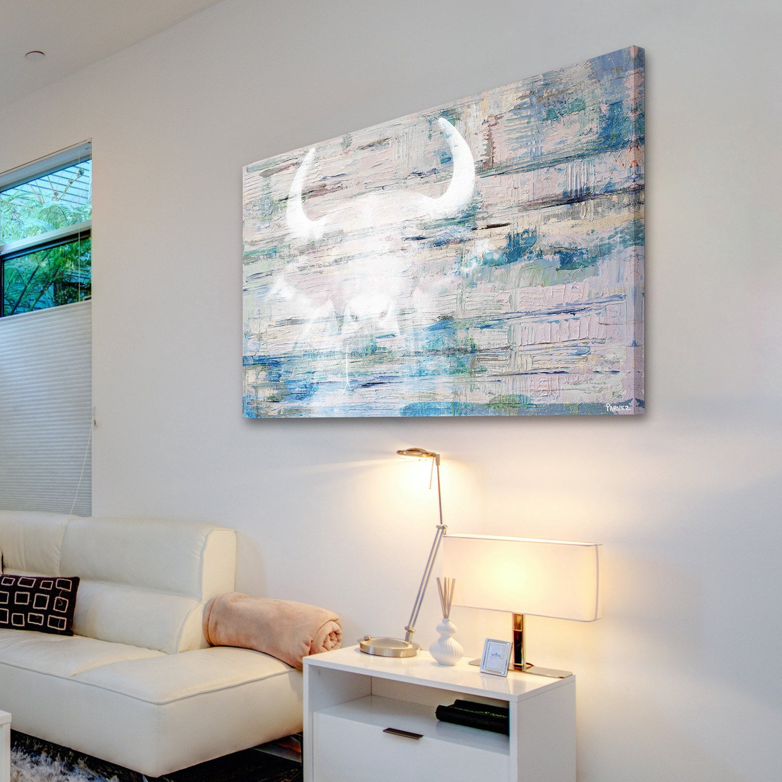 "White Bull Shadow" Painting Print on Wrapped Canvas