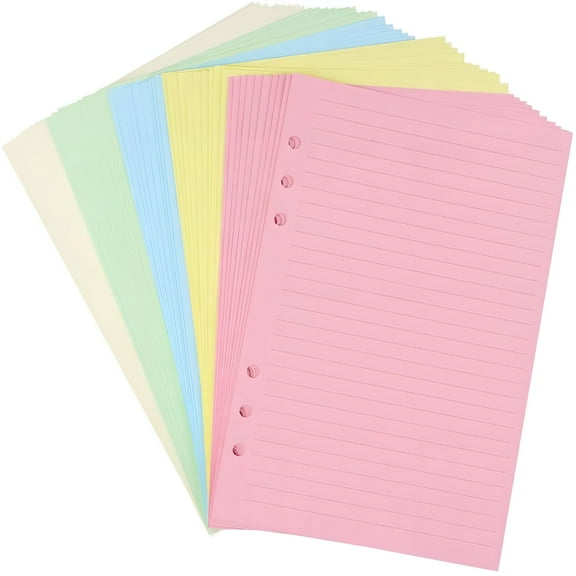 CCOCC A5 Colorful 6-Hole Punched Ruled Refills Inserts for Personal Size Organizer Binder,5-Color Loose Leaf Planner Filler Paper,50 Sheets/100 Pages,Ruled