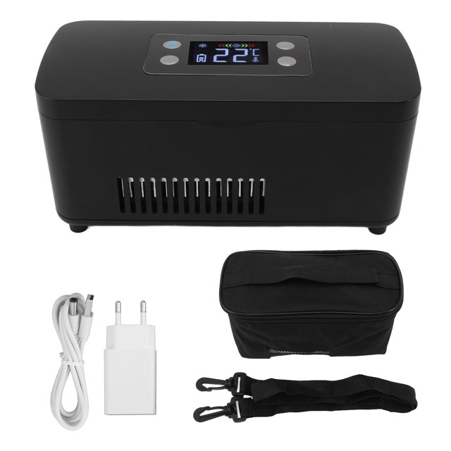 Caja refrigerada para enfriador de insulina Puerto de carga USB Sellado 100‑240 V Caja refrigerada portátil para almacenamiento de medicamentos Enchufe europeo negro
