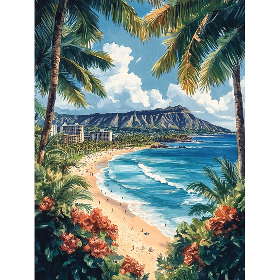Hawaiian Beach Canvas Print/Wall Art， Perfect for Living Room， Bedroom， Bathroom， Office， and Hotel Decoration.