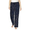 thumbnail image 2 of Goofa Copper-Gold Gloss Outline Navy Dark Blue Printed Soft Pajama Pants for Women, Wide Leg Comfy Casual Lounge Yoga Pants-Small, 2 of 9