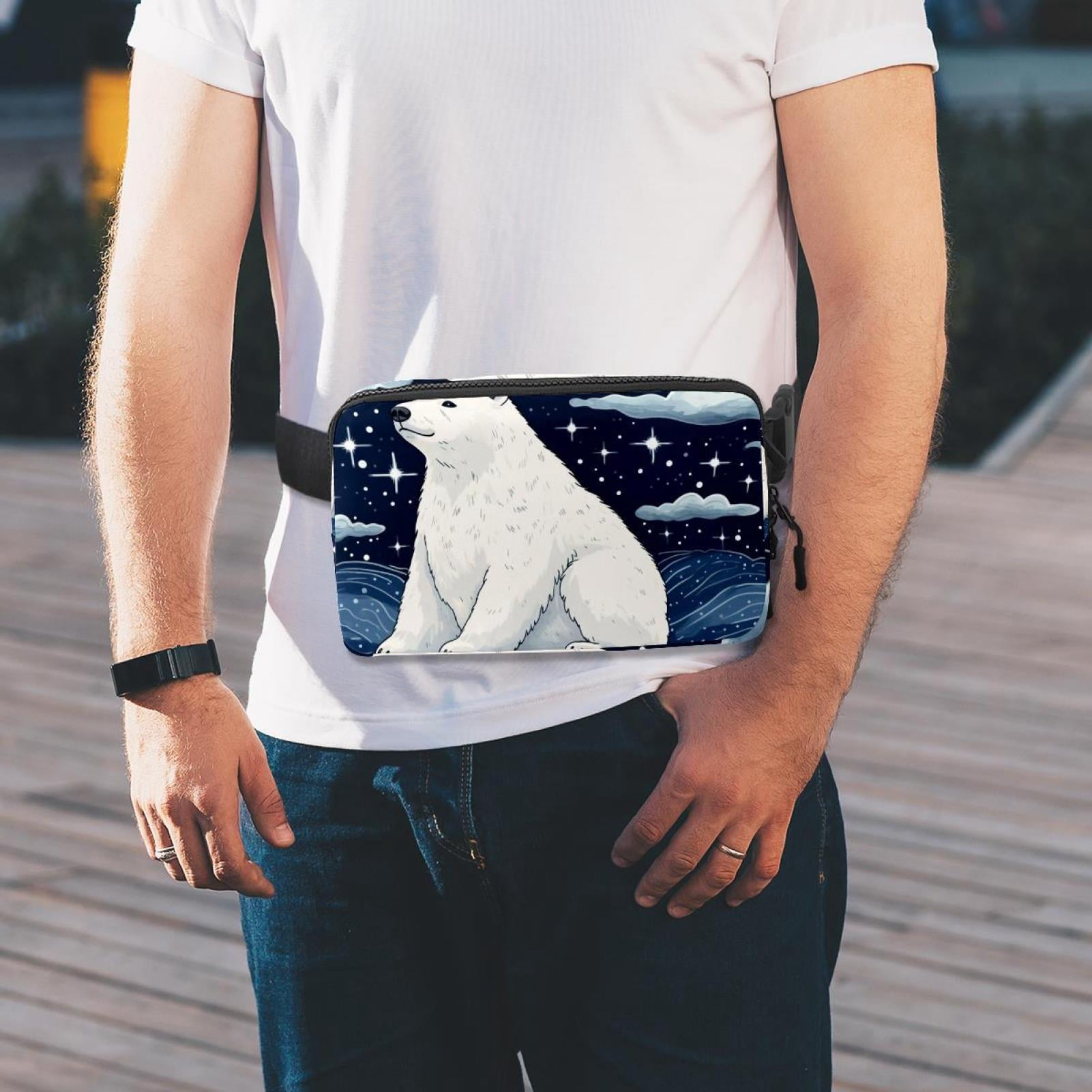 Starry sky polar bear Lightweight and Adjustable Running Belt Waist Pack Waist Bags for Unisex with Extension Strap