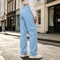 thumbnail image 6 of Sunnin Women Solid Color Button Elastic Waist Cargo Pants Casual Loose Hiking Lounge Pants with Pockets, 6 of 7