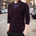 thumbnail image 2 of DHFJKG Mens 2 In 1 Plaid Lapel Sweaters Regular Fit Long Sleeve Winter Business Casual Dressy Top Sweaters Warm Soft Jumper Tops, 2 of 4