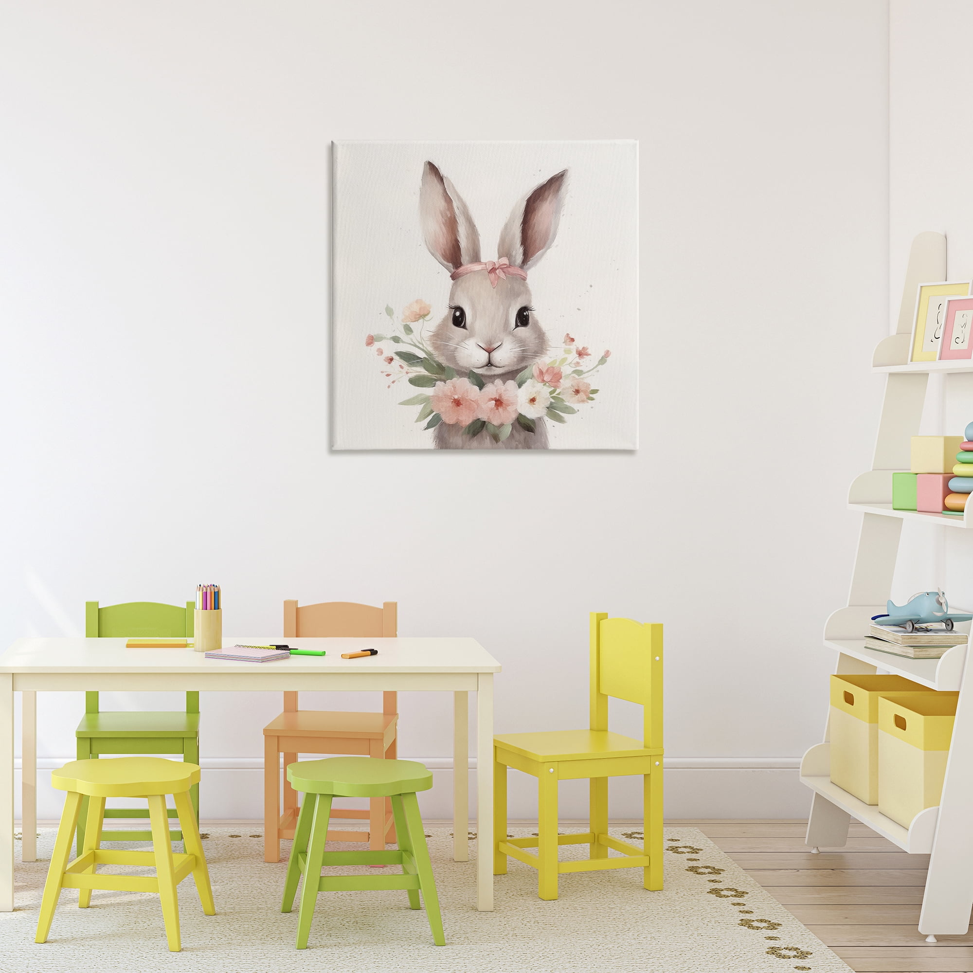 Stupell Industries Charming Bunny in Floral Wreath Canvas Wall Art, design by Lazar Studio
