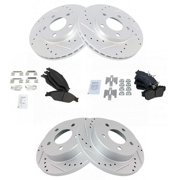 TRQ Front and Rear Performance Brake Pad & Rotor Kit Brake Pads Brake Rotors Set Semi-Metallic Premium G-Coated Fits Select 1999-2004 Ford Mustang