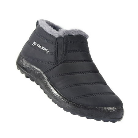 

ZXHACSJ Womens Snow Boots Winter Warm Booties Lined Anti-Slip Boots Outdoor Slip On Waterproof Booties Comfortable Warm Shoes Black 45