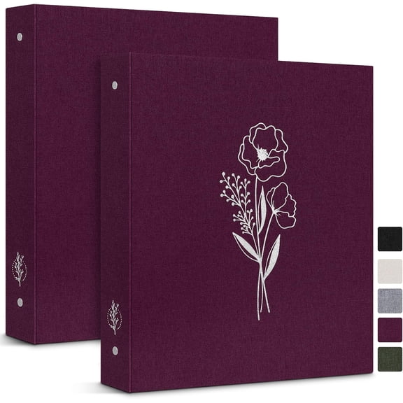 Aesthetic 3 Ring Binder 2 Packs, Linen Hardcover 1 inch Round Rings Folder Holder Planner Fits Letter Size 8.5 x 11" Paper for Office School Journaling Collections (Purple)