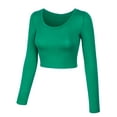 thumbnail image 2 of KOGMO Womens Long Sleeve Crop Top Solid Round Neck T Shirt, 2 of 8
