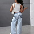 thumbnail image 4 of Byoo Tween Girls' Bow Printed Denim Pants Elastic Smocked Waist Straight Leg Washed Jeans with Pocket Kids Trousers, 4 of 6