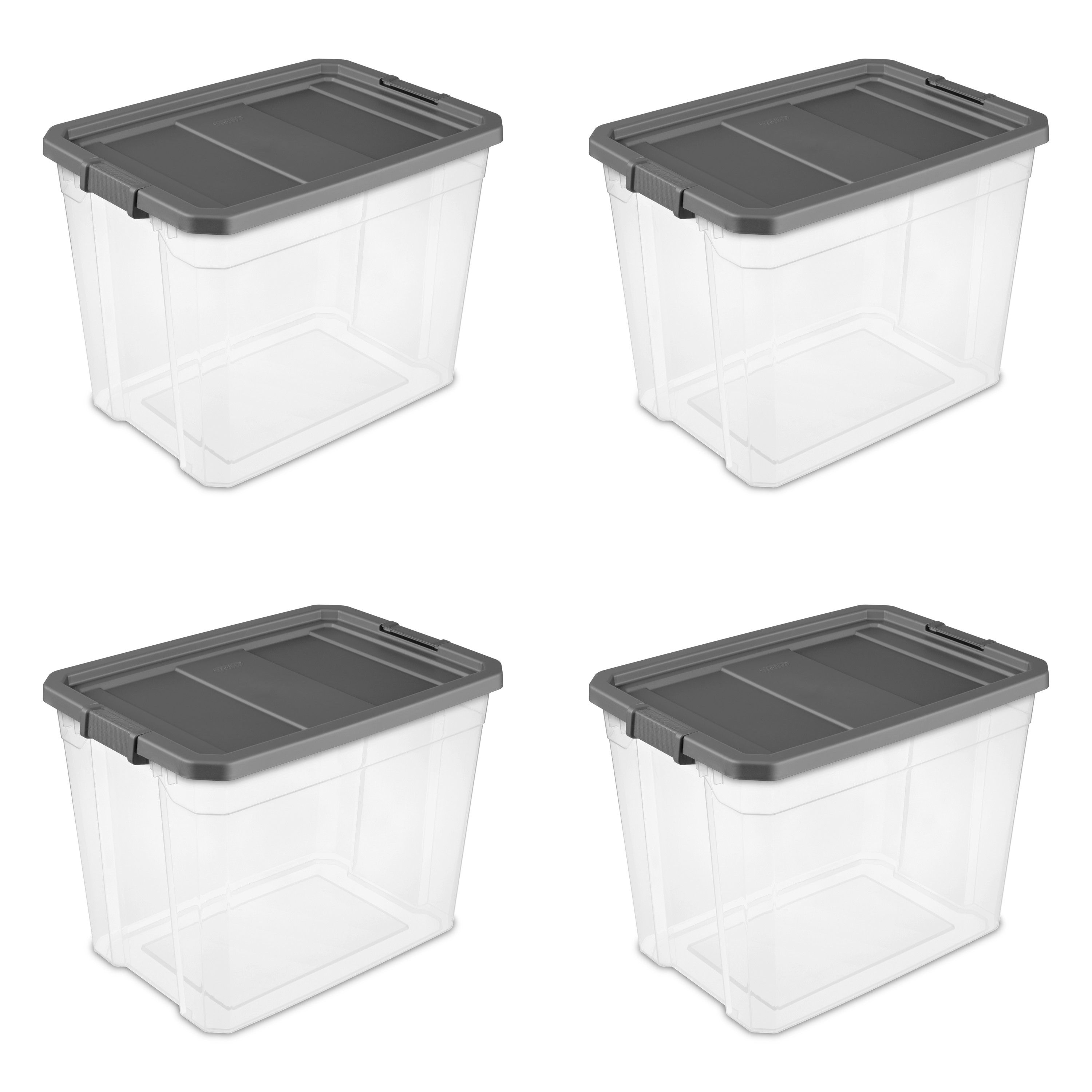 Sterilite Extra Large Stackable Storage Bin, 108 Quart Durable Clear Plastic Storage Container with Latch Lid, Dark Gray, 4 Pack