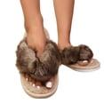 thumbnail image 2 of Ndbuld Slippers Women Split Toe Warm Fiber Slide Sandals Elevated Base Indoor Outdoor Daily Footwear Khaki, 2 of 8