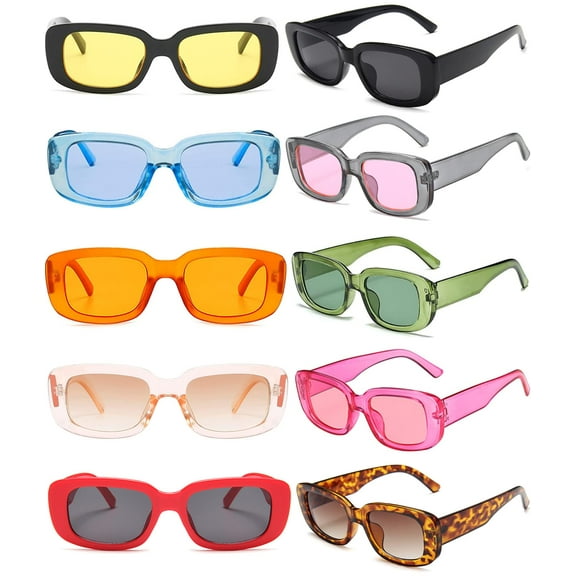 FSMILING Retro Square Sunglasses for Women, Multi-color Count (10 Pack)