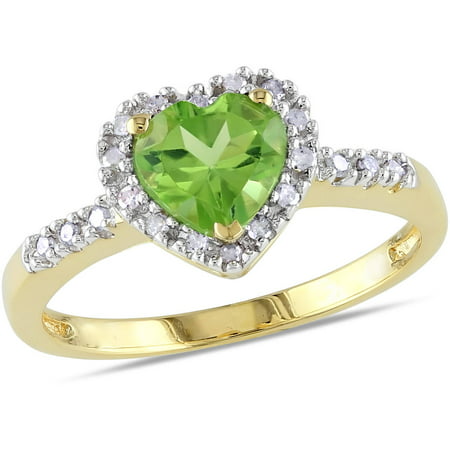 Tangelo 4/5 Carat T.G.W. Peridot and Diamond-Accent 10kt Yellow Gold Heart Ring