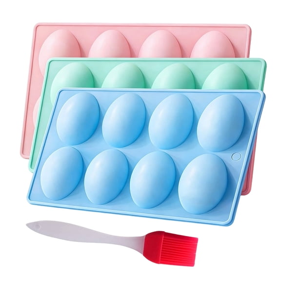 3 Pack 8 Cavity Easter Egg Shaped Silicone Molds, Food Grade Non-Stick Baking Molds, Chocolate Candy Jelly Ices Cubes Molds, Heat Resistant Dishwasher Freezer Oven Safe, Baking Supplies