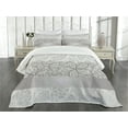 thumbnail image 3 of Ambesonne Grey Quilted Bedspread Set 3 Pcs, Lace Inspired Floral, Queen Size, Grey Pale Grey White, 3 of 5
