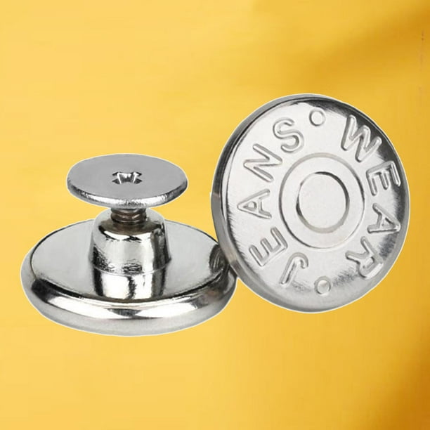 Botones de Jean de repuesto de 17 mm, botones desmontables para pantalones sin botones instantáneos, botón de metal extraíble para extender o reducir - Silver English Inglés plateado Baoblaze botón de jean