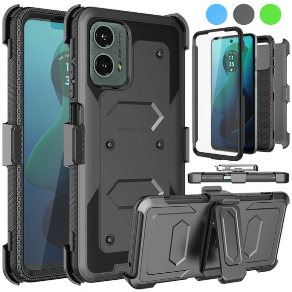 For Motorola Moto G 5G 2024 Phone Case, with [Built-in Screen Protector] and Belt Clip Holster, eBizWare Shockproof Heavy Duty Protective Rugged Case Kickstand Cover for Moto G 5G 2024 - Black