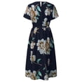 thumbnail image 5 of TIHLMK Plus Size Dress for Women Ladies Large Loose O-Neck Short Sleeve Floral Printed Waist Chiffon Dress, 5 of 9