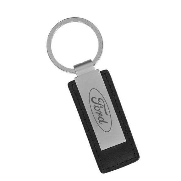 Ford Black Leather & Metal Rectangular Key Chain Keychain Fob