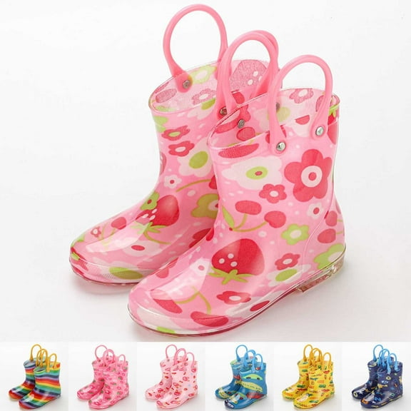 Hpapadks Toddler Rain Boots Cute Floral Print Soft Rubber Waterproof Water Shoes With Easy On Handles Outdoor Activities Non Slip Blue 2.5-3 Y