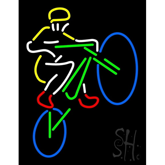 Mountain Biker LED Neon Sign 19 x 15 - inches, Clear Edge Cut Acrylic Backing, with Dimmer - Bright and Premium built indoor LED Neon Sign for automotive store, and mall.