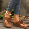 thumbnail image 6 of KIJBLAE Women's Floral Open Toe Wedge Flip Flops, Wide Width Comfort Casual Summer Beach Outdoor Vacation Slippers Brown 41, 6 of 9