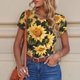 thumbnail image 4 of KLL Women 's Crew Neck Bodysuit Jumpsuits Vintage Black Plaid Sunflower Print Short onesies Stretch T Shirts, 4 of 5