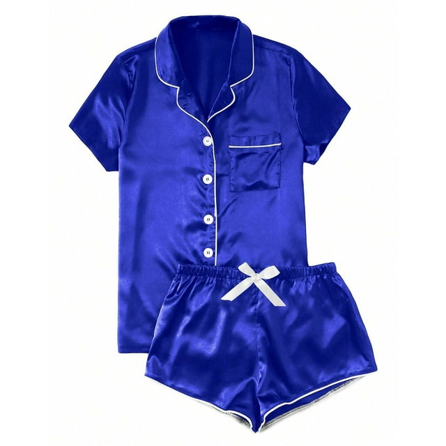 Ensemble de Pyjama en Satin pour Femmes, Haut à Manches Courtes et Shorts, Ensemble de Sommeil 2 Pcs, Ensemble de Pyjama pour Mariée