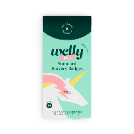 Welly Bravery Badges Refill, Assorted Flex Fabric Bandages, Unicorn, 24 Ct