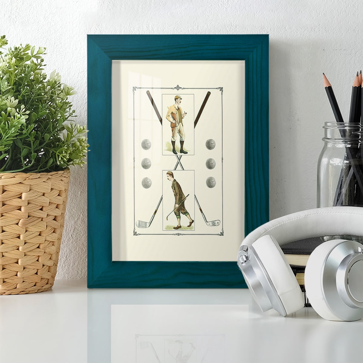 Golfers: H. Hutchinson & John Ball -Framed Print w/glass-Ocean Blue