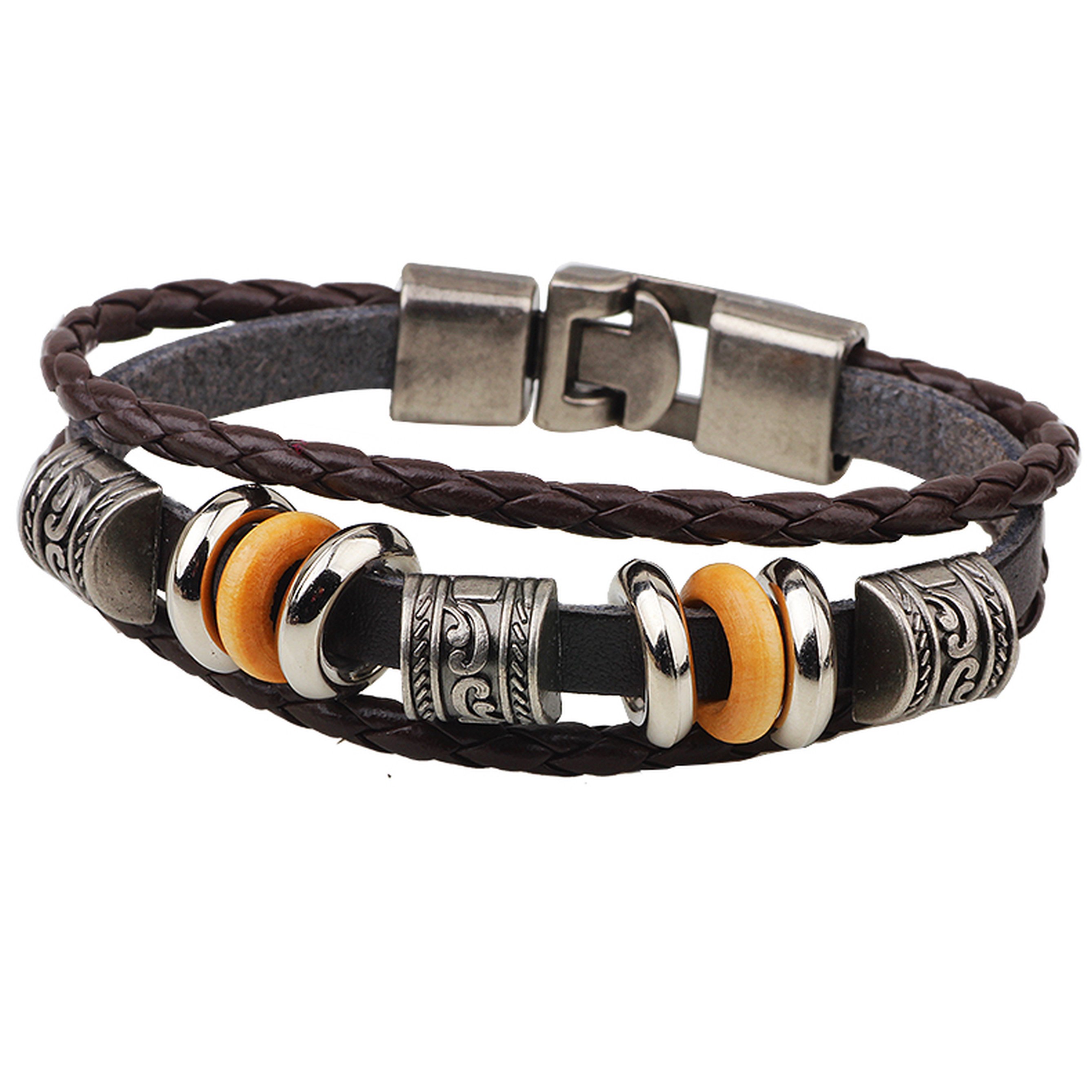 Arco Iris Jewelry Men's Tribal Greek Bead Charms Leather Wristband