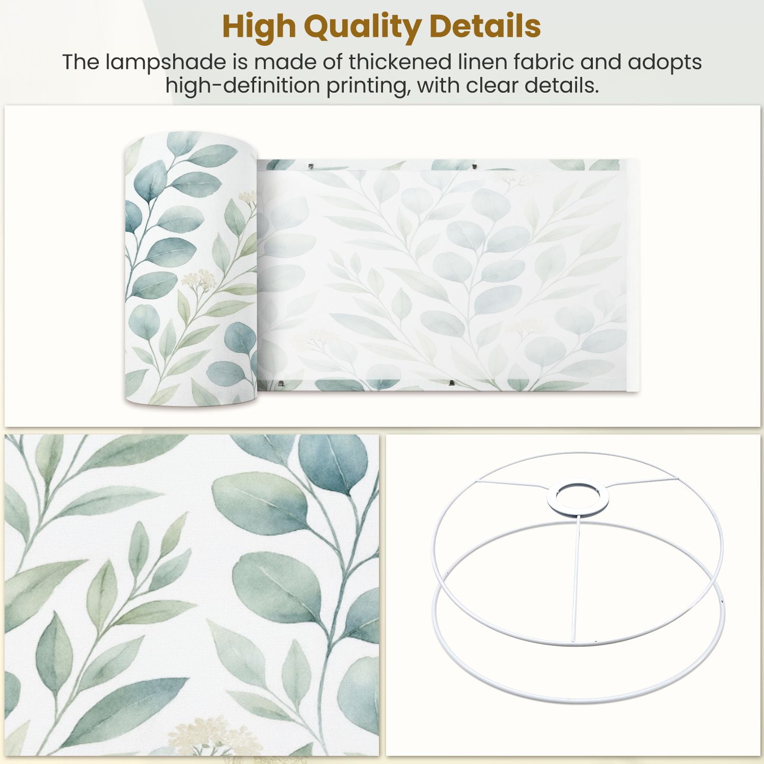Linen Drum Lampshades Seamless watercolor floral green leaves branches composition white for 13"x13"x10" Light Shade for Table Lamps Floor Lamp Shades Lampshade Replacement Assembly Required